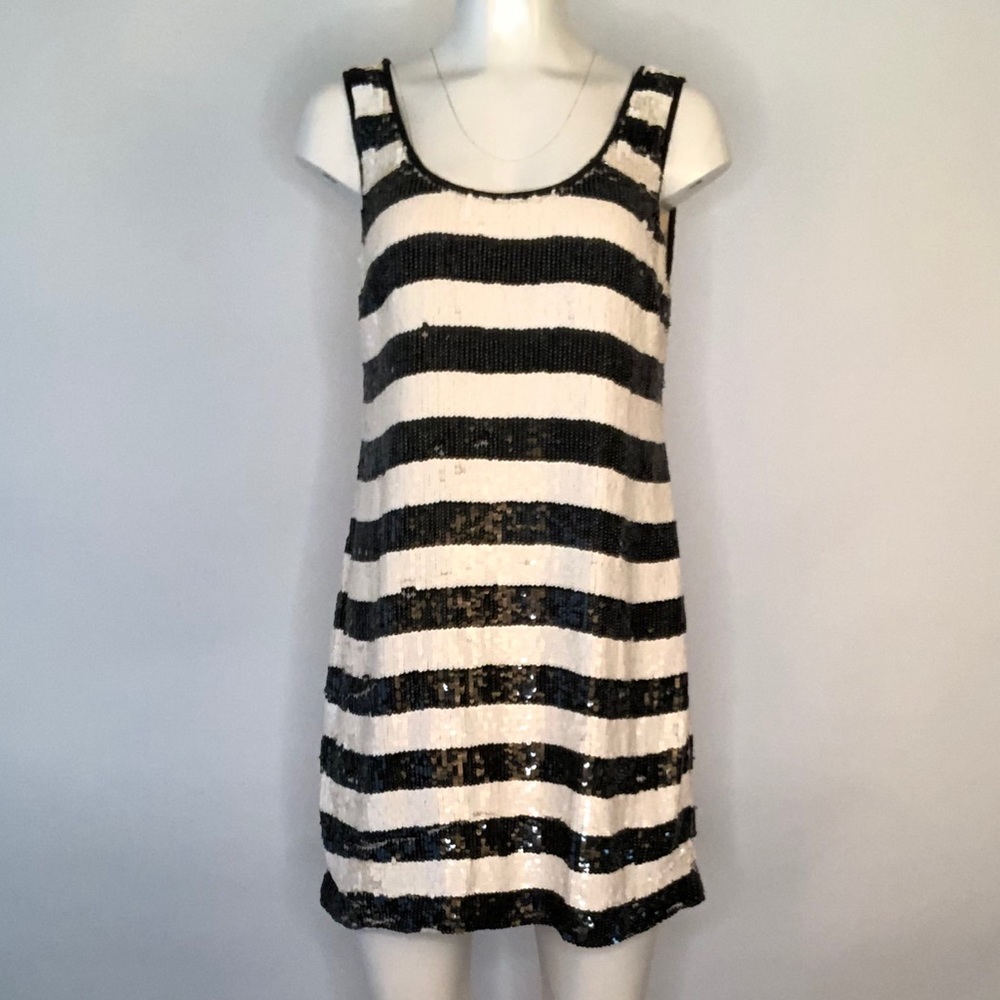Trina Turk Black and White Sequin Stripe Dress